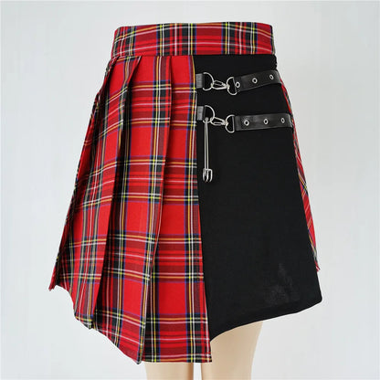 Gothic Plaid Pleated High Waist Mini Skirt for Women Chic Style