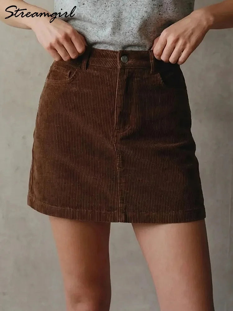 Corduroy A-Line Mini Skirt with Inner Shorts for Women