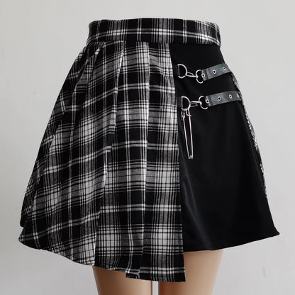 Gothic Plaid Pleated High Waist Mini Skirt for Women Chic Style