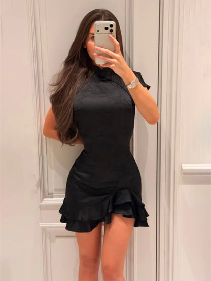 Women's Floral Print V-Neck Mini Dress Flared Sleeve Party Dress