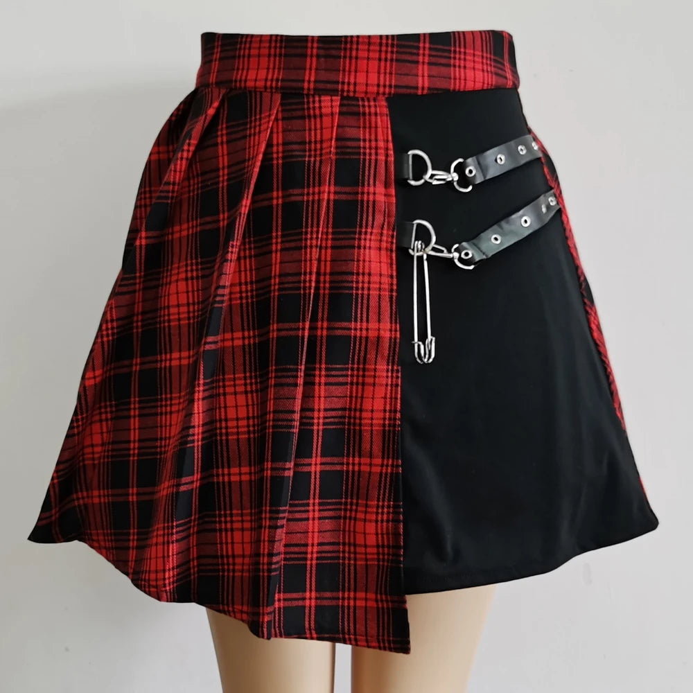 Gothic Plaid Pleated High Waist Mini Skirt for Women Chic Style