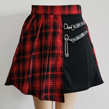 Gothic Plaid Pleated High Waist Mini Skirt for Women Chic Style